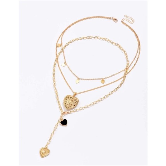 Hearts Locket vday Multilayer 2 piece Necklace Set - Picture 3 of 5